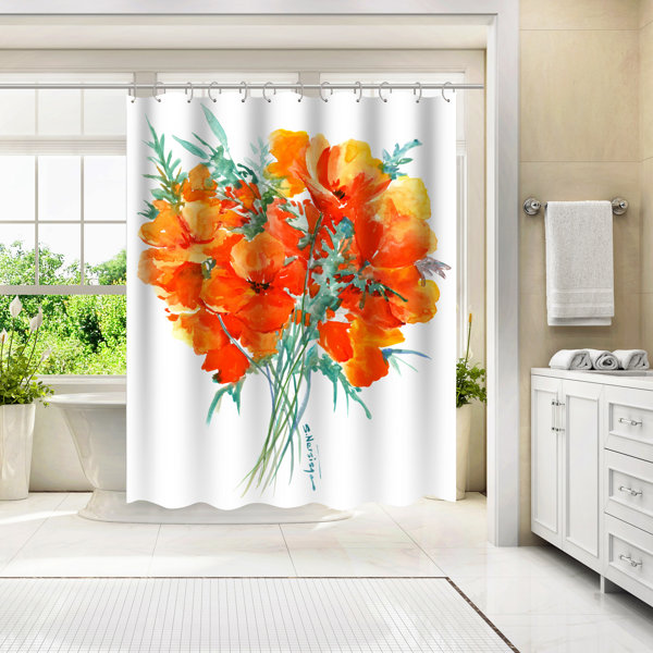 East Urban Home 71" x 74" Shower Curtain, Orange Flower California
